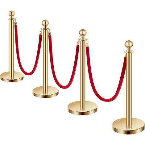 Poteau de guidage, ensemble de 4 barrières de contrôle des foules avec 3 cordons en velours rouge, poteau de guidage de 1,5 m en acier inoxydable doré avec base creuse remplie de sable pour théâtre, f (1/5)