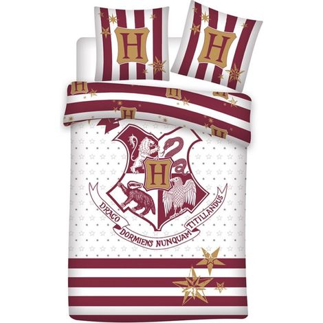 Parure de lit réversible Harry Potter - Blason Hogwarts - Blanche et Rouge - 140 cm x 200 cm (1/2)