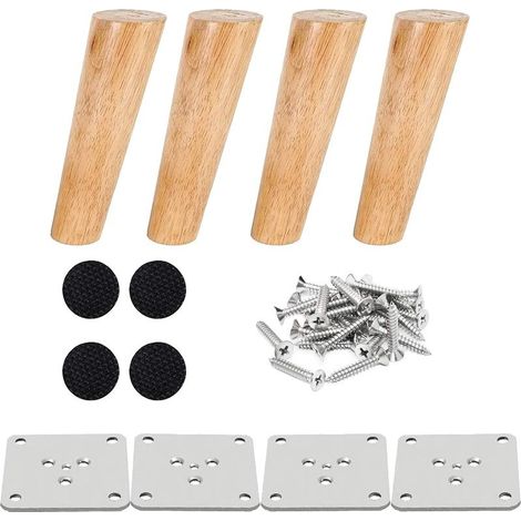 （15cm,）Set of 4 Wooden Furniture Legs 15cm Bed Legs Inclined Coffee Table Legs Kitchen Furniture Legs Walnut Finish with Installation Accessories for Armchair, Nightstand, Wardrobe, Drawer etc. (1/5)