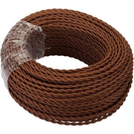 Câble électrique textile rétro de 10 m, câble torsadé à 2 conducteurs (2 × 0,75 mm²) en cuivre avec gaine tressée en lin naturel, idéal pour suspensions lumineuses, lustres et montage personnalisé d’a