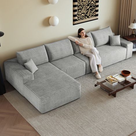 Canapé angle modulaire sans structure 340 cm méridienne L, moderne assise profonde sans montage compressé, salon chambre appartement, coloris gris (1/5)