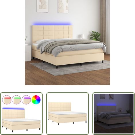 vidaXL LED-Streifen - Boxspringbett mit Matratze & LED Creme 180x200 cm Stoff (1/5)
