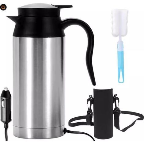 Bollitore elettrico da auto in acciaio inox da 24 V (750 ml), con coperchio protettivo e spazzola – Bollitore da viaggio per camion e per l'uso su strada (1/5)