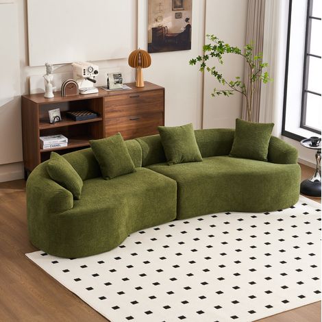 Sofá de 4 plazas 275x115x63 cm verde, modular, sin montaje, tejido de poliéster MEUBLIV (1/5)