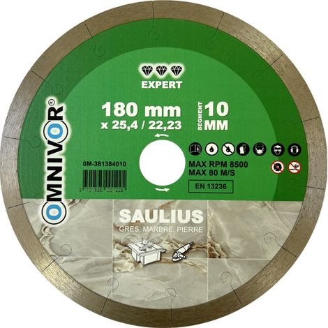 Disque Diamant 180 x Al. 25,4/22,23 x Ht. 10 mm Grès, Marbre, Pierre - SAULIUS - OMNIVOR