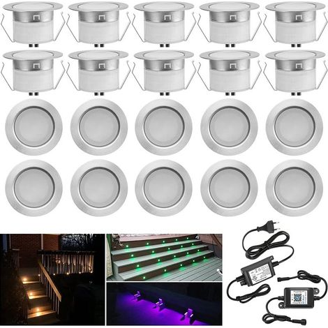 Lot de 20 spots encastrables LED Bluetooth RGBWW – Ø45mm dimmables – Étanches IP67 – 12V pour piscine et escalier – Blanc chaud et couleurs RGB - DC12V (1/5)