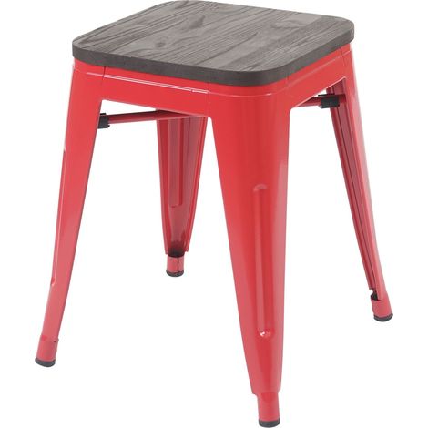 Poggiapiedi sgabello da bar HHG-908 II impilabile seduta in legno metallo rosso