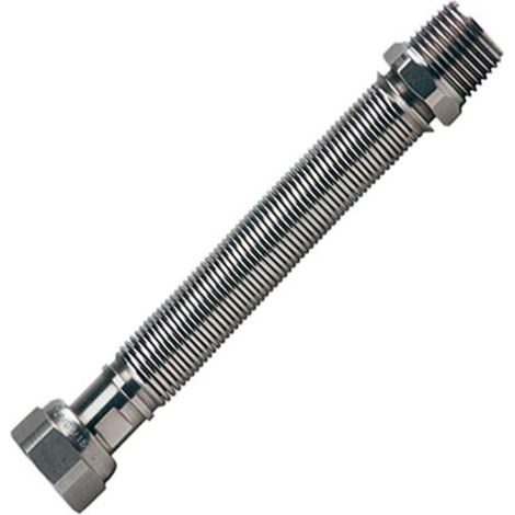 TUBO FLESSIBILE ESTENSIBILE ACQUA 100/200MM - PER CALDAIA/SCALDABAGNO - RACCORDO 1/2 - IN ACCIAIO INOX