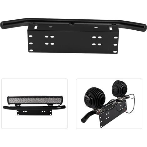 Support de plaque d'immatriculation universel en alliage d'aluminium pour pare-chocs avant, fixation pour barre de protection et barre lumineuse tout-terrain, noir (1/4)