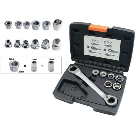Trade Shop - SATZ 7 SECHSKANT-RATSCHENSCHLÜSSEL 14-19MM 5 DÜBEL 6-19MM - (1/5)