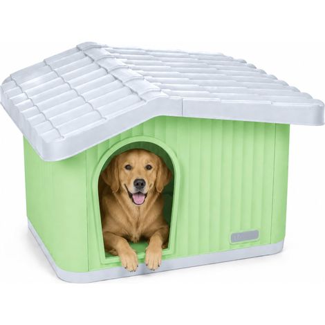 Maison pour Chien Imperméable avec Toit Incliné Niche Extérieur Intérieur avec Aération et Pieds Antidérapants 75x63x51cm Abri Confortable pour Chat Chien et Lapin Vert (1/5)