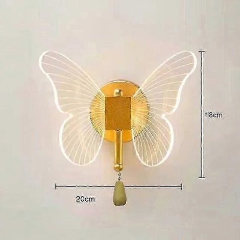 Applique murale LED papillon, lampe de chevet, éclairage intérieur pour chambre à coucher ou salon, décoration d'ambiance (interrupteur à tirette, lumière chaude) (1/4)