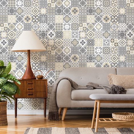 Sticker Mural Carrelage adhésif Cuisine Salle de Bain - 60 STICKERS CARREAUX DE CIMENT BRAZIO - 60stickers20x20cm (1/5)