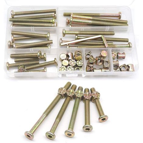 Kit de vis et écrous pour cadre de lit, pièces de berceau, jeu de 25 vis pour lit superposé M6-1x40mm/ 50mm/ 60mm/ 70mm/ 80mm / 80mm/Kit de meubles (1/5)