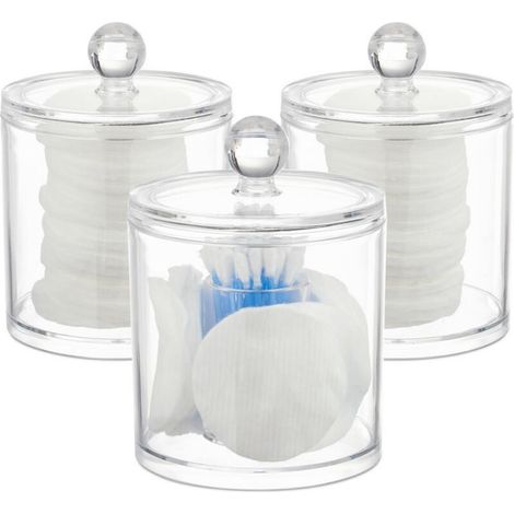 Boîte de rangement cosmétique, boîte de coton-tige ronde transparente, porte-tige en acrylique, coton-tige ou contenant de stockage de coton-tige 3pcs (1/3)