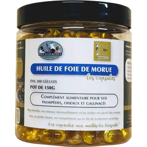 Capsules d'huile de foie de morue 150g - Fortifiant pour oiseaux et palmipèdes