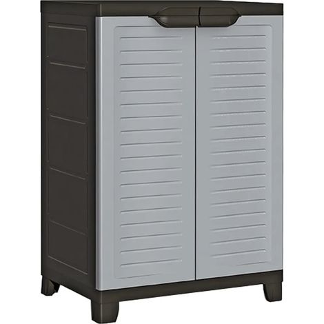 Armario de almacenamiento compacto de 65 x 45 x 97 cm con 2 puertas y 3 estantes oficina/garaje plástico gris 020046949 (1/5)