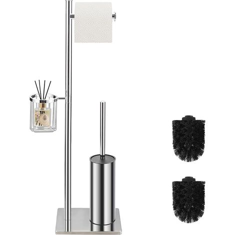 Freestanding Metal Toilet Brush, Toilet Brush with Toilet Broom for Deep Cleaning of the Bathroom (Chrome) (1/5)