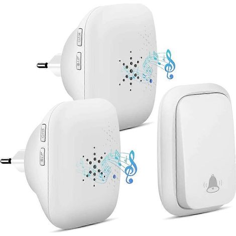 Sonnette sans fil, sans piles, nécessite 2 récepteurs, portée de 150 m, bouton-poussoir étanche avec 38 sonneries, 4 niveaux de volume et LED blanche (1/5)