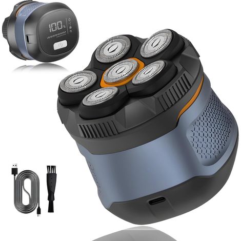 6D Men's Bald Head Shaver, Electric Shaver, Beard Trimmer, Magnetic Head, IPX6 Waterproof, with LED Screen, Dry (1/5)