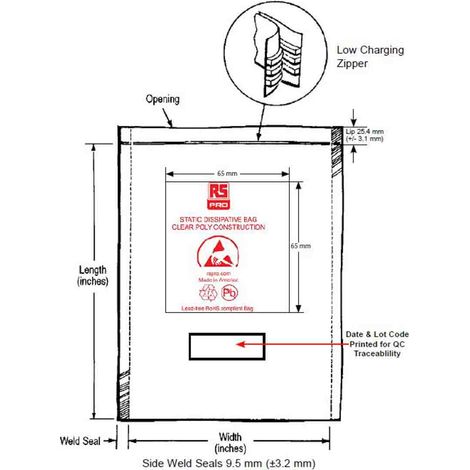 Coussin de sécurité ESD RS PRO 127mm x 76mm, Fermeture à Zip ( Prix pour Paquet de 100 ) (1/2)