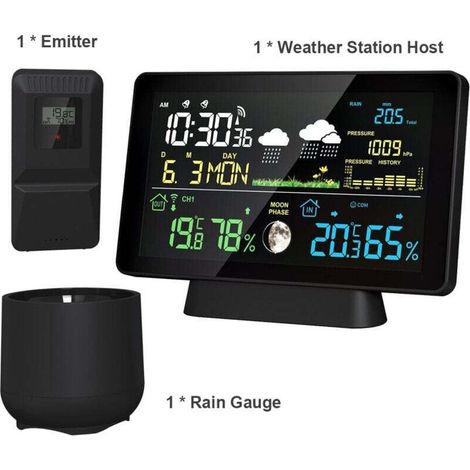 Zoternen Multi-fonction Professionnel Station météorologique électronique Intelligent Écran de couleur Température Humidité Humidité Précipitation Barométrique Pression Lune Prévision de phase ALARM A (1/4)