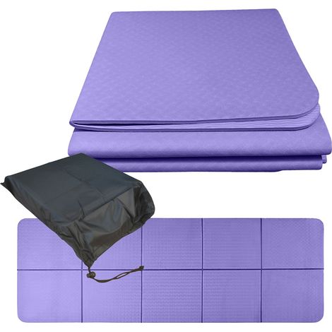 Tappetino yoga Relaxdays, 6 mm, 61 x 183 cm, pieghevole con borsa, antiscivolo, per yoga, pilates, fitness, viola