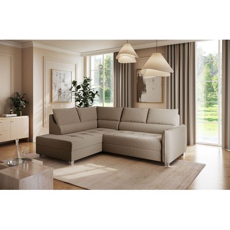 Ecksofa Schlafsofa Sofa MARNO in Stoff Vogue Taupe Ottomane Links (1/4)