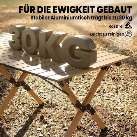 Table de camping 117 x 60 cm, table pliante en aluminium avec plateau enroulable aspect bois, housse de transport imperméable (1/5)