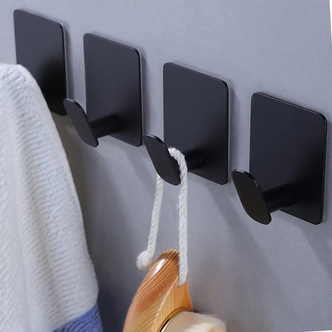 Crochets auto-adhésifs - Patères, crochets porte-serviettes, crochets muraux robustes pour cuisine et salle de bain, acier inoxydable (4 pièces)