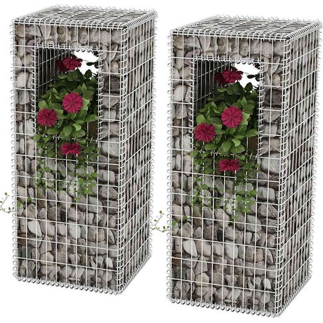 Poteaux/jardinières en gabion, 2 pièces, acier, 50 × 50 × 120 cm