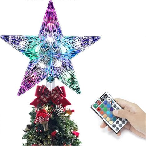 Étoile lumineuse pour sapin de Noël. Décoration de sapin de Noël à DEL avec 20 modes d'éclairage et couleurs changeantes. 23 cm (9 pouces). (1/5)