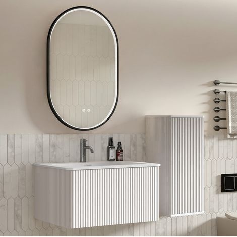 Badmöbel mit Waschbecken 80 cm, hängend, LED-Spiegel, weiß HAVRYA (1/5)