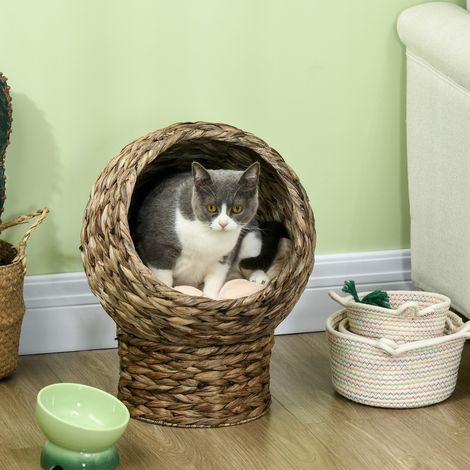 Panier chat lit surélevé chat cosy niche grotte à chat grand confort dimensions 40L x 37l x 51H cm coussin moelleux inclus beige