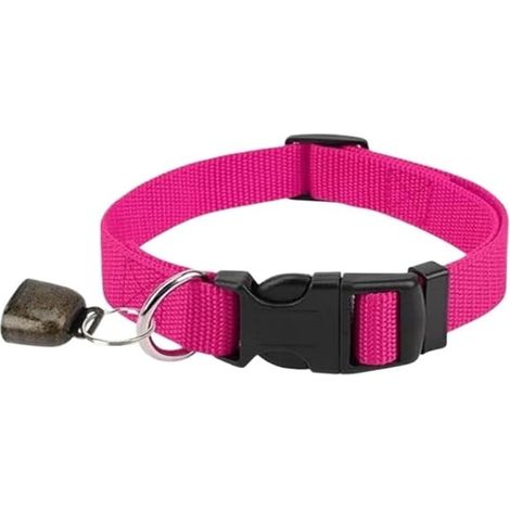 Collier de chèvre en toile résistante aux intempéries avec cloche en laiton pour petits animaux de la ferme - Licol épais anti-perte résistant à l'usure 35 à 52 cm (magenta) (1/5)