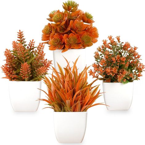 4 plantes artificielles miniatures – Fleurs réalistes pour décoration intérieure, salon et espace de travail, taille 11 × 16,5 cm (1/5)