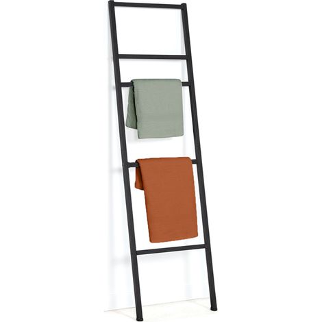 Idmarket – Porte-serviettes échelle 5 niveaux en métal noir – Acier galvanisé – Longueur 40 cm x largeur 2 cm x hauteur 140 cm – Design industriel
