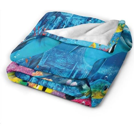 Couverture pour Enfants Garçons et Filles - Motif Dauphin et Animaux Marins - 150 x 200 cm - en Flanelle Douce - Décor Vie Marine (1/5)