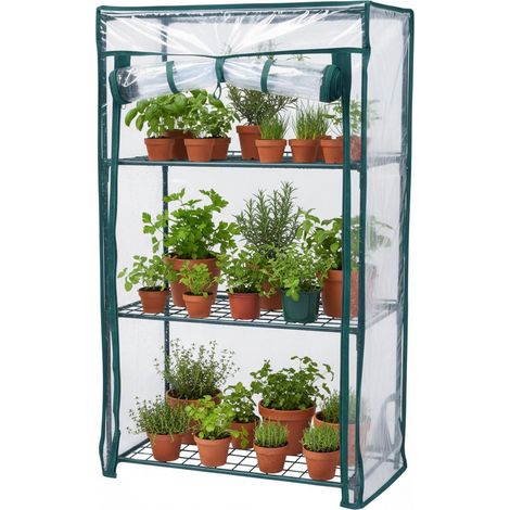 Serre de Balcon, 1 unité, PVC, Acier, HxLxP 80 x 46 x 24 cm, Serre à tomates 3 Niveaux, Vert/Transparent (1/5)