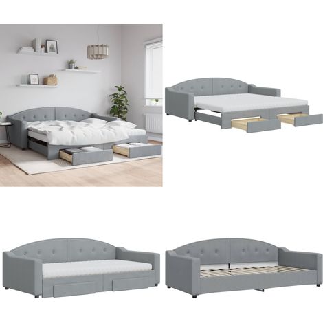 vidaXL Tagesbett Ausziehbar mit Schubladen Hellgrau 100x200 cm Stoff (1/5)