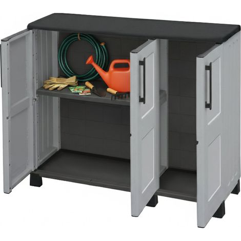 Dmora – Armoire de jardin 3 portes avec étagère réglable – Polypropylène antichoc – Dimensions 102x37x90 cm – Couleur gris clair – 100% recyclable - 102x37h90 (1/5)