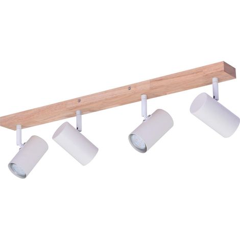 GBLY Deckenstrahler 4 Flammig Holz Deckenlampe - Weiß Deckenspots GU10 Flurlampe Schwenkbar 350°Vintage Deckenleuchte Flur für Wohnzimmer Schlafzimmer Esstisch Küche Kindzimmer MAX.25W(Ohne)
