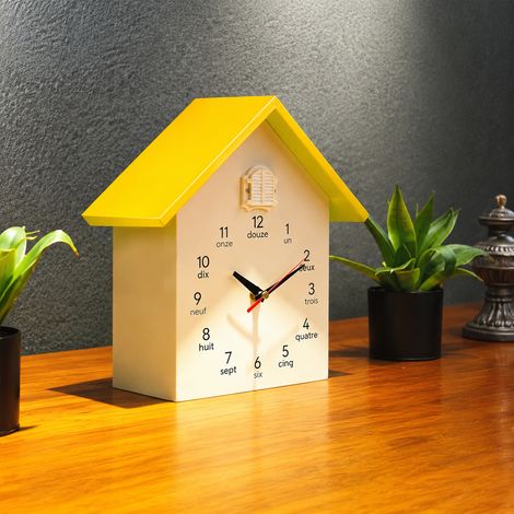 Horloge coucou maisonnette jaune et blanc réveil et chant d'oiseau réf 7102 32 × 32 × 18 cm 1,2 kg – Livraison gratuite
