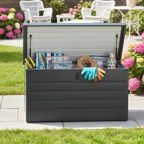 Coffre de rangement extérieur Panca Baule, 120x62x62 cm, en acier gris moderne, verrouillable à clé, coffre de jardin sécurisé. (1/5)