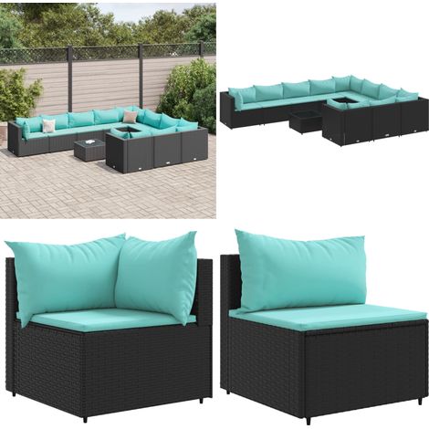 11-tlg. Garten-Sofagarnitur mit Kissen Schwarz Poly Rattan - Gartentisch - Rattanmöbel (1/5)