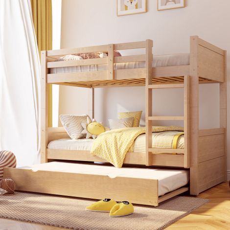 Letto a castello in legno 90 x 200 cm con struttura estensibile, convertibile in letto singolo, con sponda di sicurezza, scaletta e rete a doghe, letto matrimoniale, legno (1/5)