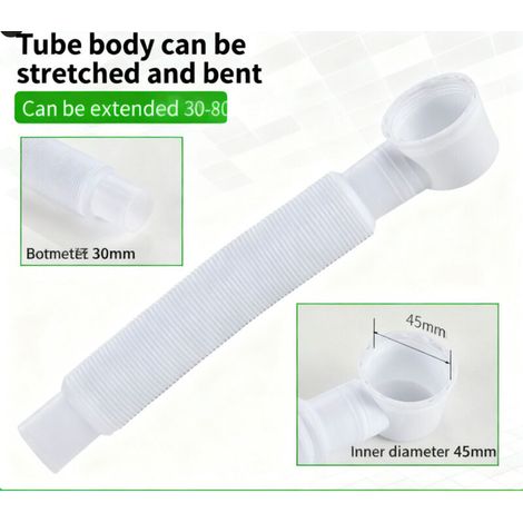 Siphon de lavabo ultra-plat et peu encombrant, jusqu'à 80 cm de long, blanc (1/4)
