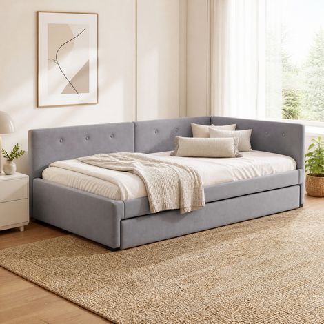 Letto estraibile 90x200 cm in velluto grigio, salvaspazio per camera o soggiorno, senza materasso (1/5)