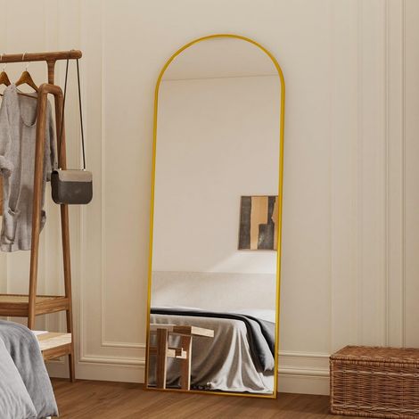 Boromal Gold Standspiegel Ganzkörperspiegel mit Gold Metallrahmen Ganzkörperspiegel Rundbogen 150 x 50 cm Wandspiegel Stehspiegel Standspiegel für Schlafzimmer, Wohnzimmer, Flur und Garderobe (1/5)