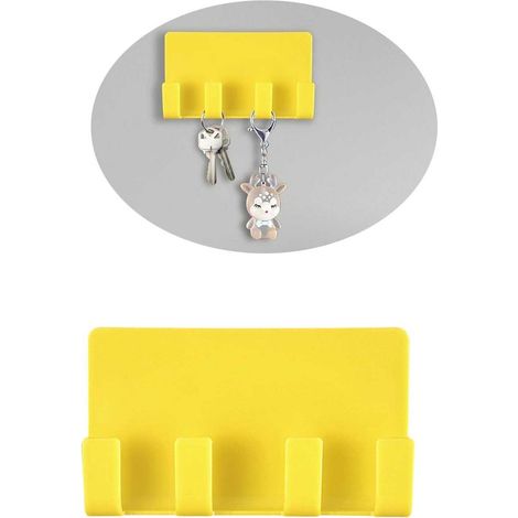 Crochet porte serviettes mural autocollant, couleur jaune, 11,7 × 7 × 1,8 cm, pour serviettes, vêtements, clés et accessoires de salle de bain (1/5)